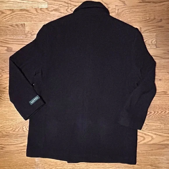 Lauren Ralph Lauren Men’s Wool Peacoat 48R XL Black Double-Breasted Classic Coat - Picture 7 of 7